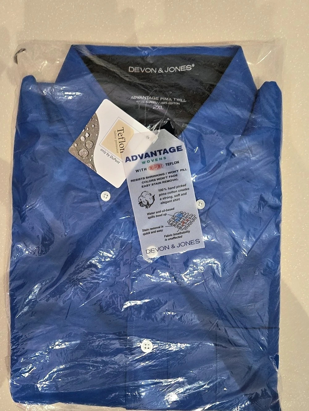 Devon & Jones Advantage Pima Twill Long SleeveShirt Blue 2XL NWT